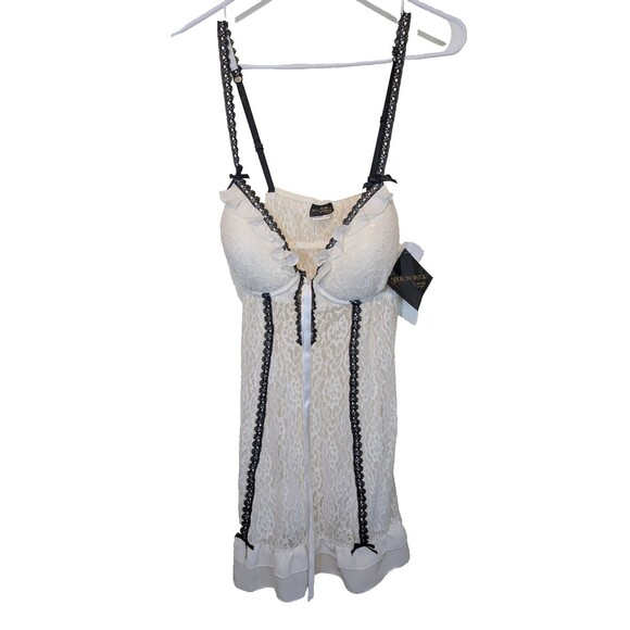 Cinema Etoile Seductive Wear Winter White Floral Lace Nylon Babydoll Sheer Large - Picture 1 of 13